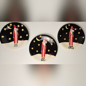 3 Vintage Certified International Becca Barton Santa Plates Set Christmas Decor
